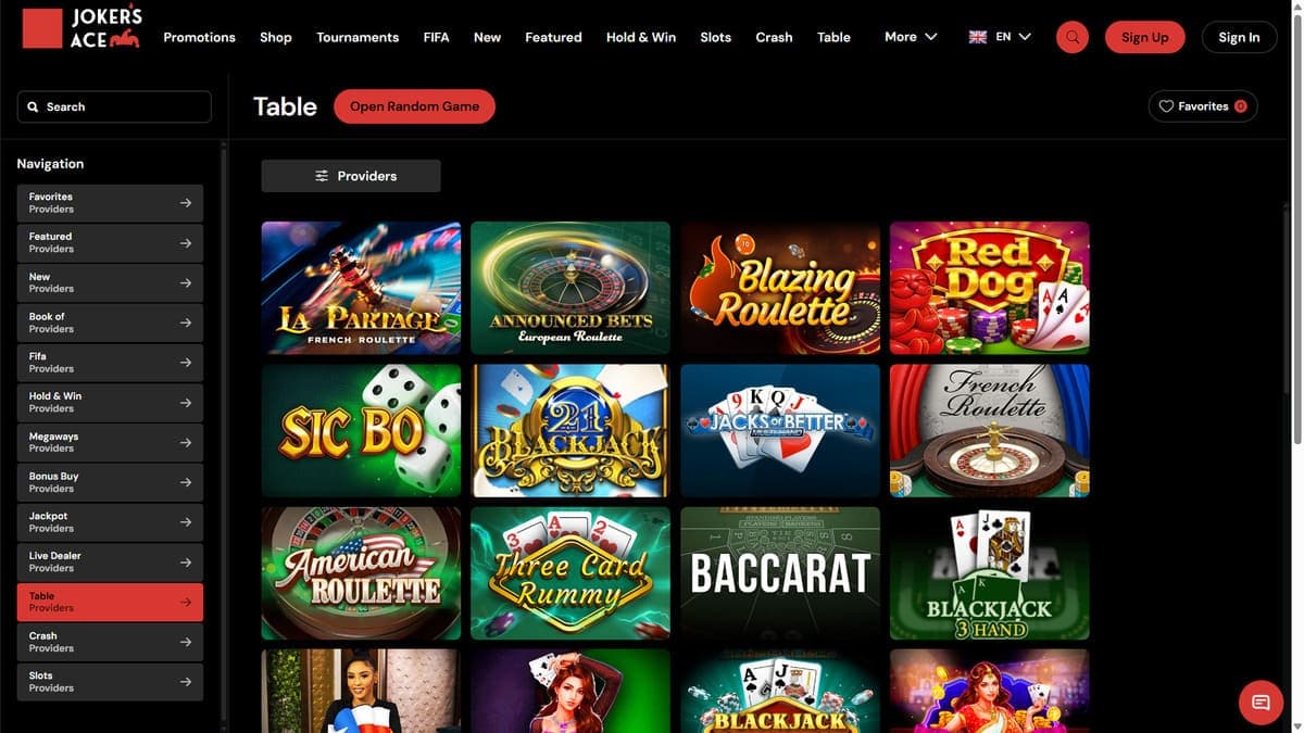 Table games Jokers Ace Casino