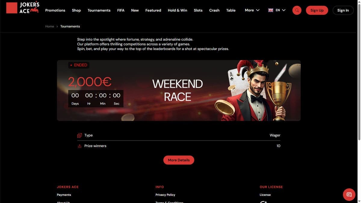 Tournaments Jokers Ace Casino