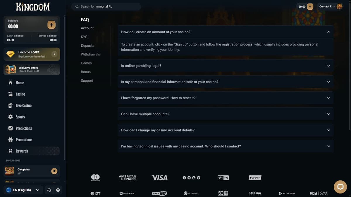 FAQ Kingdom Casino
