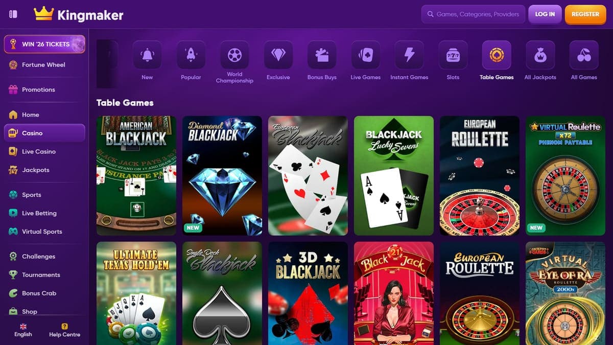 Table games Kingmaker Casino