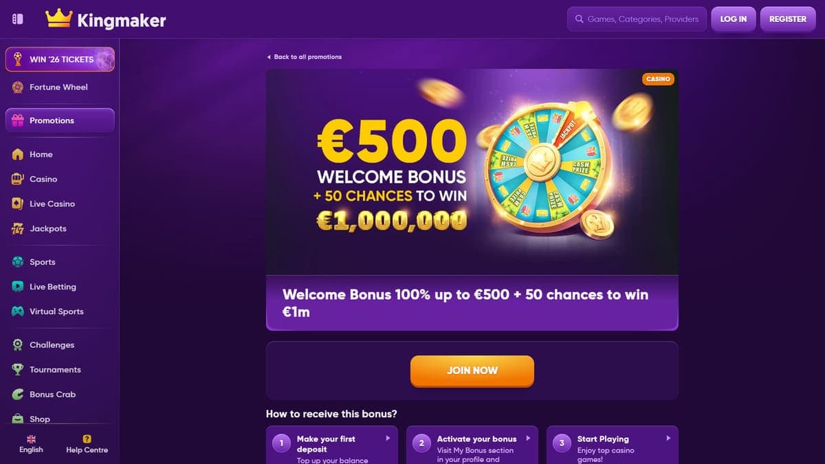 Welcome bonus Kingmaker Casino