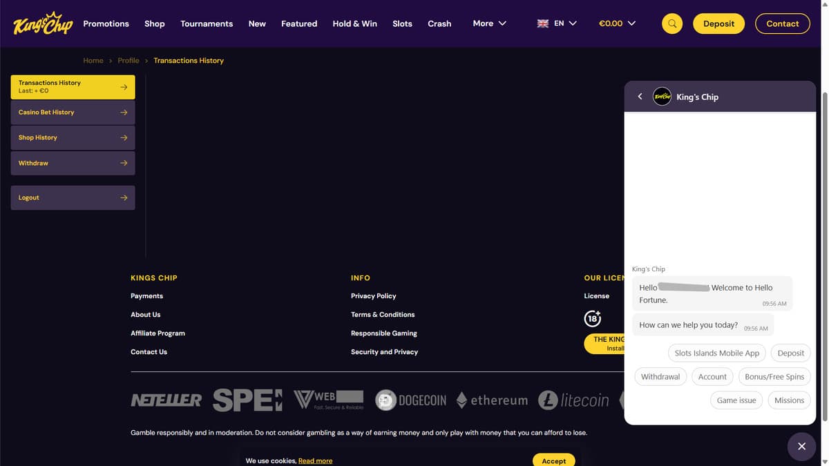 Customer support Kings Chip Casino