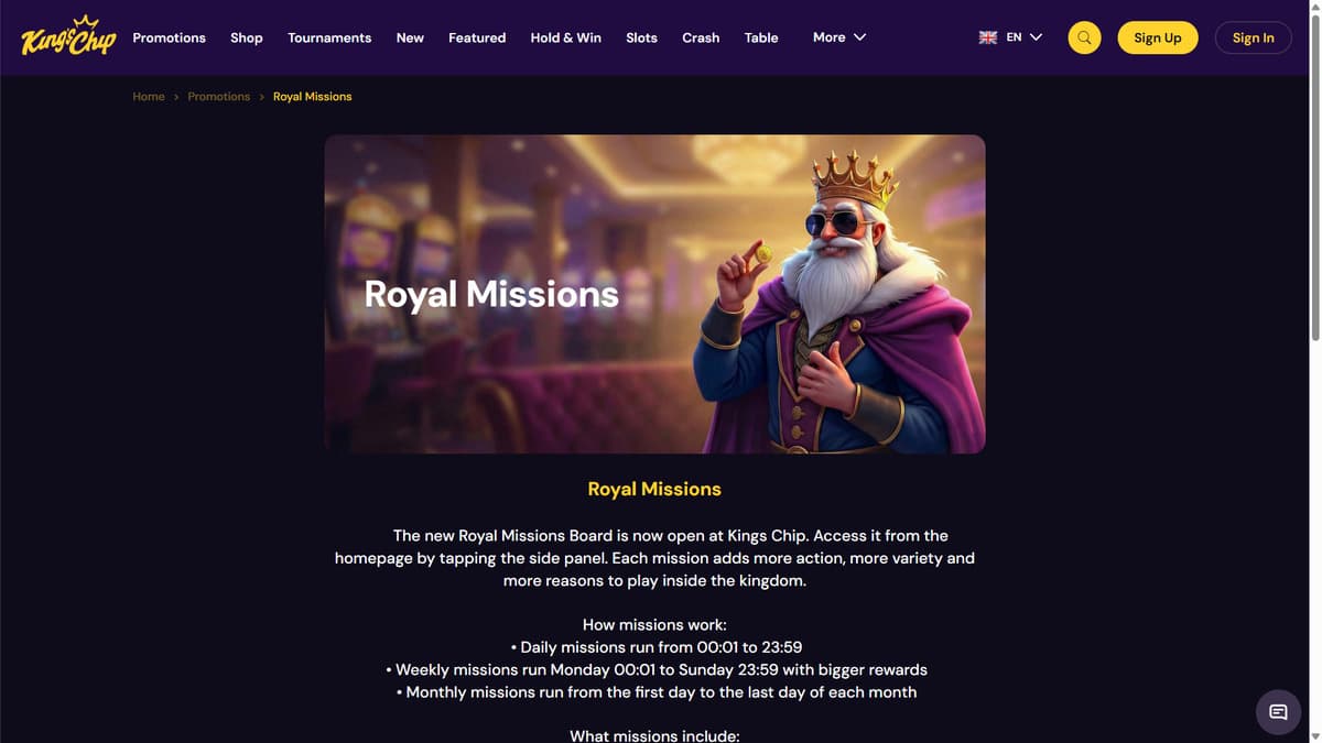Royal Missions Kings Chip Casino