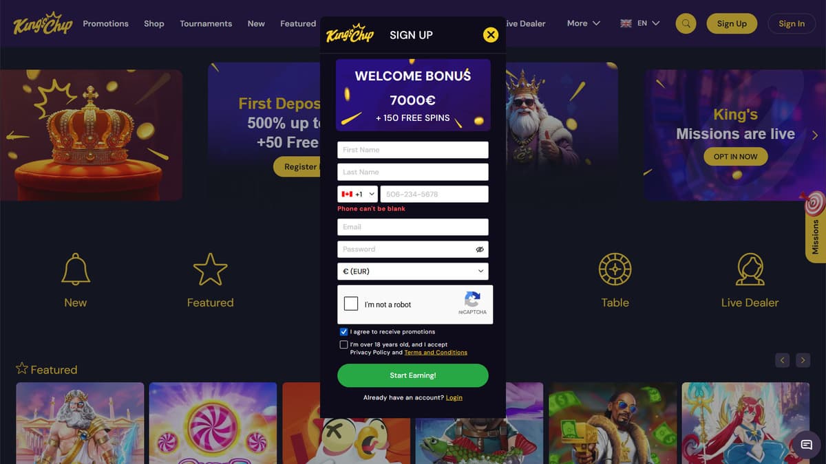 Sign up Kings Chip Casino