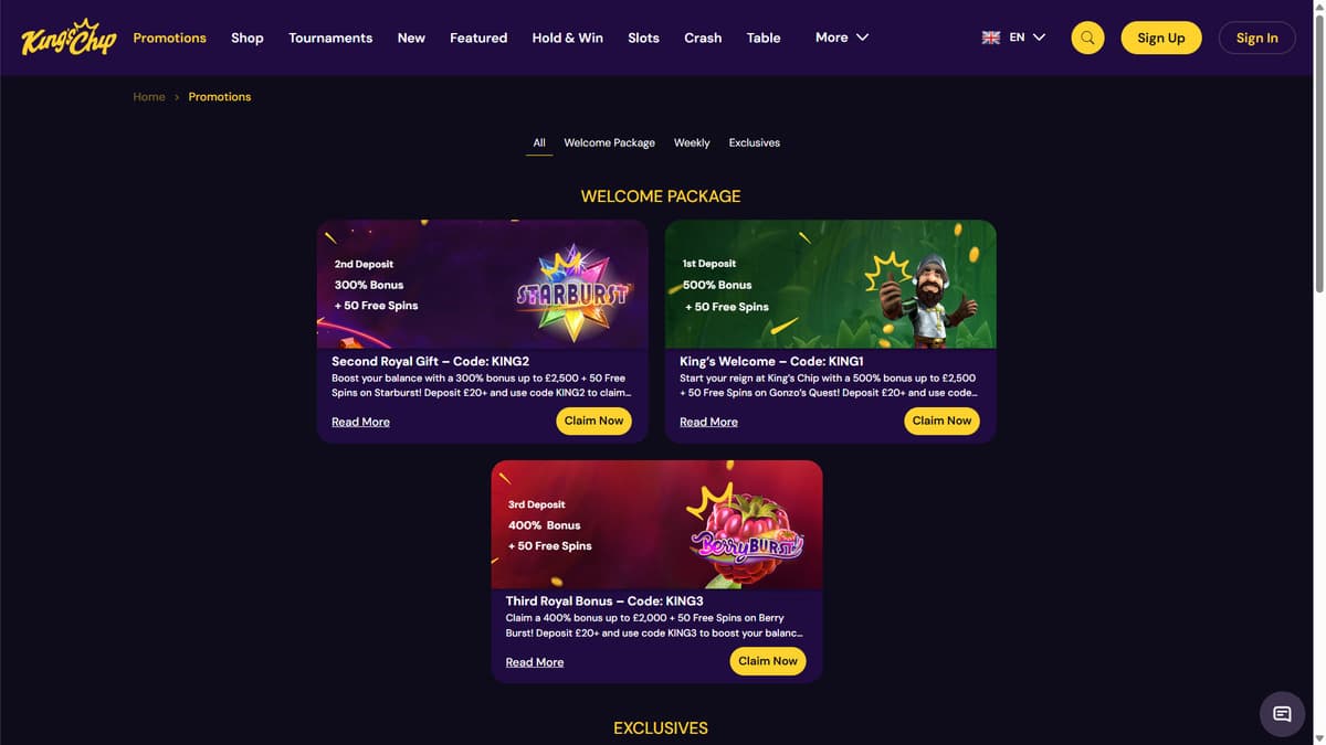 Welcome bonus Kings Chip Casino