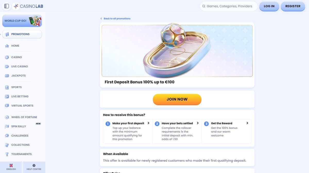 First deposit bonus CasinoLab Casino