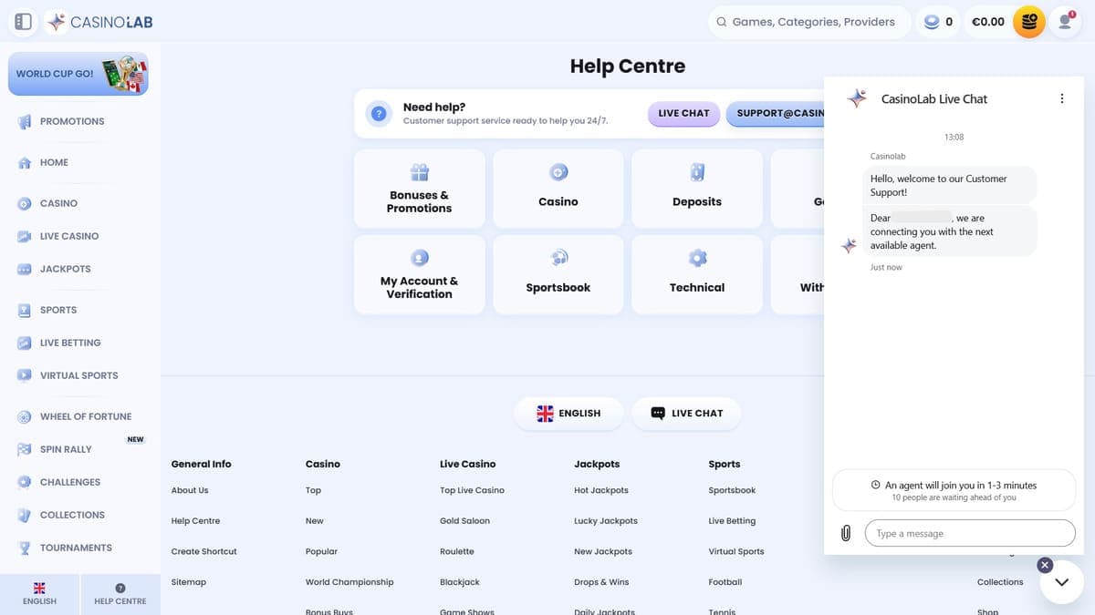 Help centre CasinoLab Casino