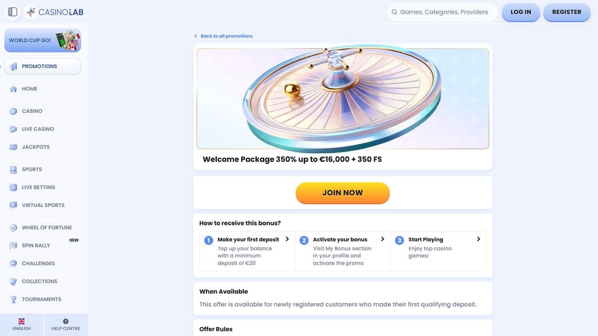 Welcome bonus CasinoLab Casino