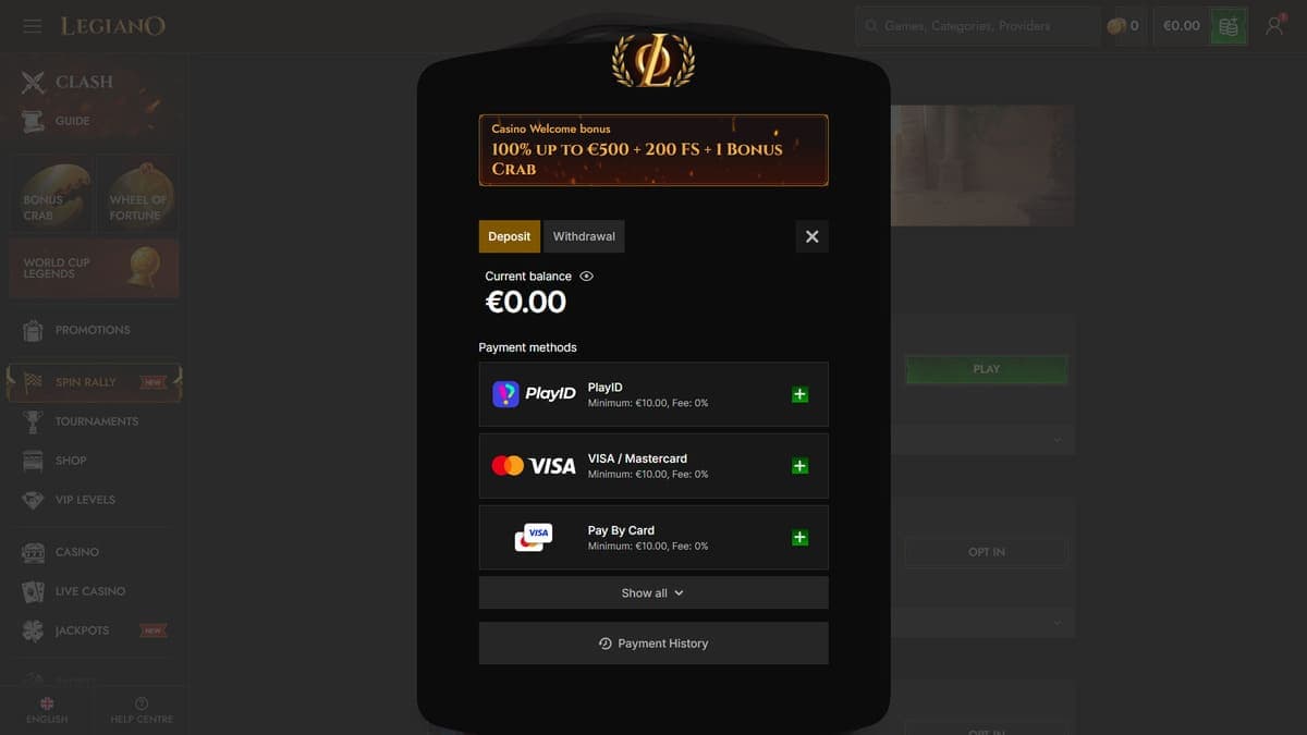 Deposit Legiano Casino
