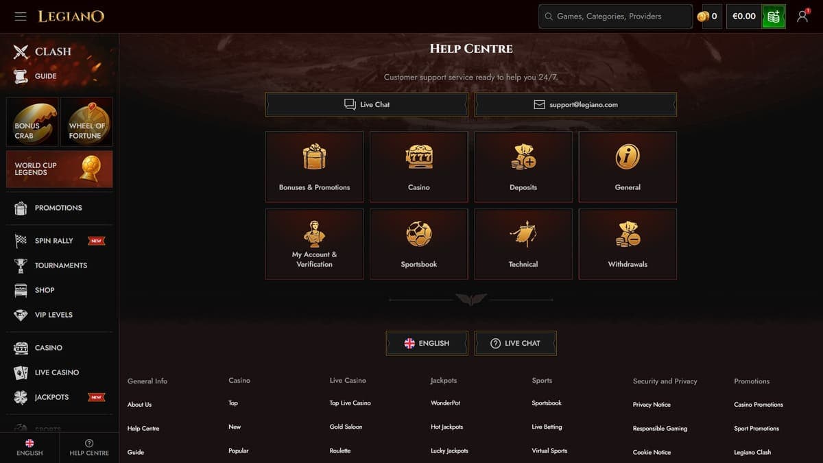 Help centre Legiano Casino