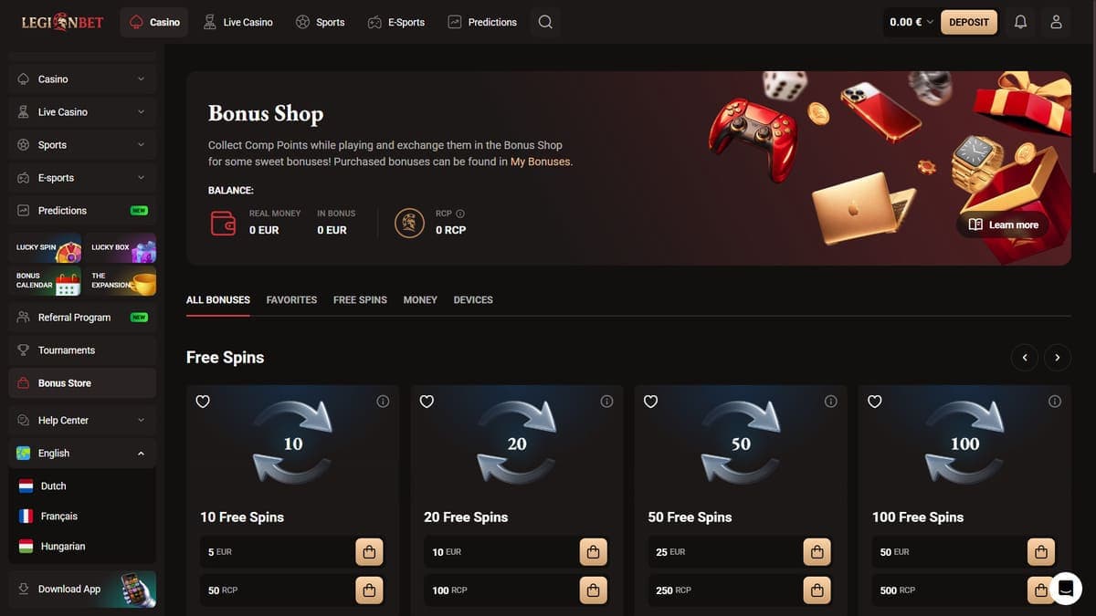 Bonus shop LegionBet Casino