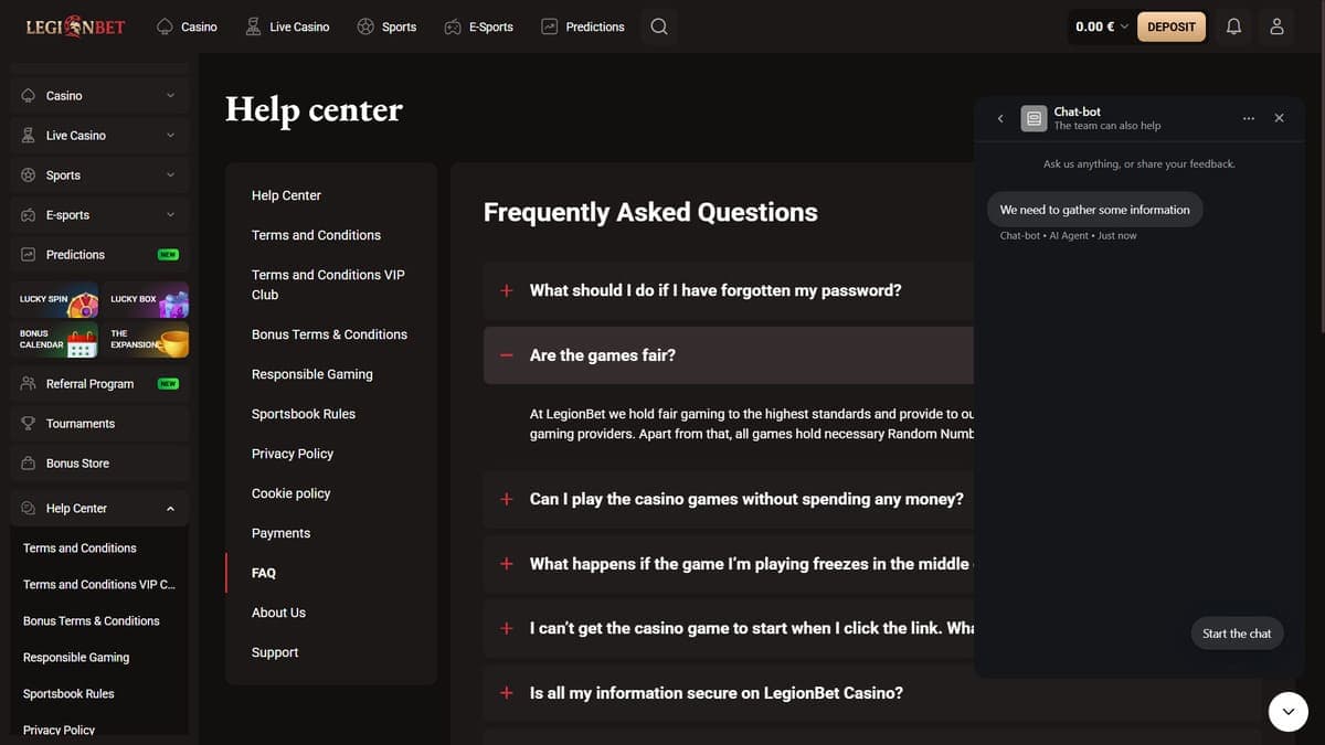 Customer Service LegionBet Casino