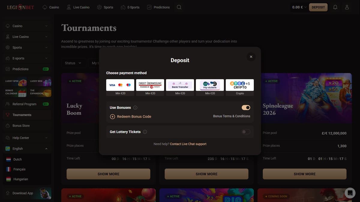 Deposit LegionBet Casino