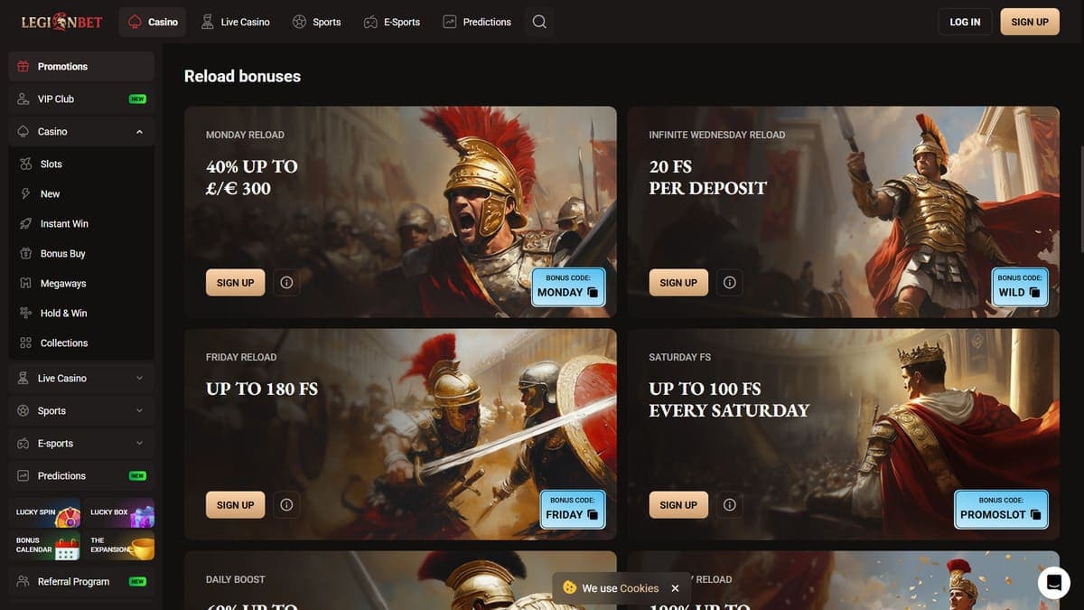 Reload Bonuses LegionBet Casino