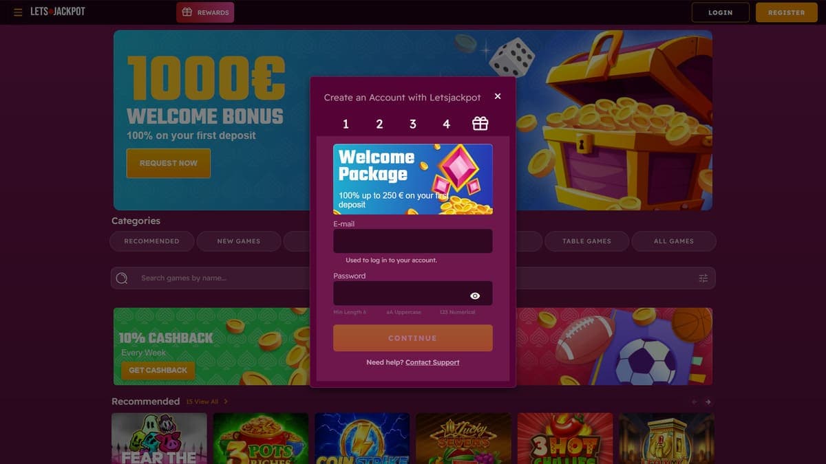 Sign up Let's Jackpot Casino
