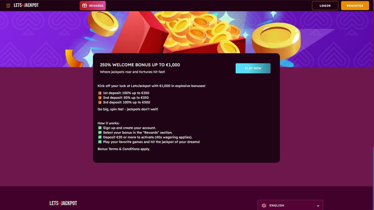 Welcome bonus Let's Jackpot Casino