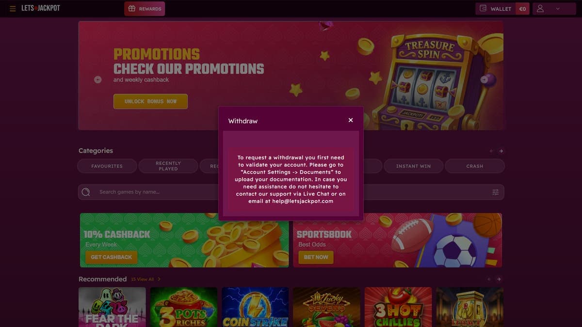 Withdrawal Let's Jackpot Casino