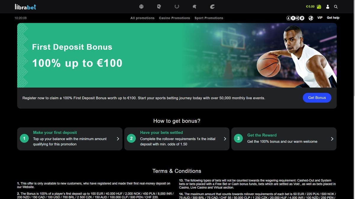 First deposit bonus LibraBet Casino