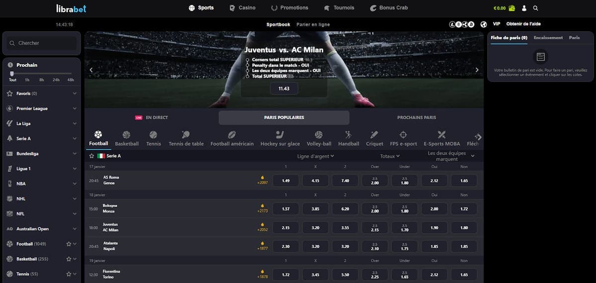 Main sportsbook LibraBet