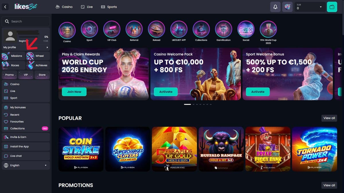 Missions Likes.Bet Casino