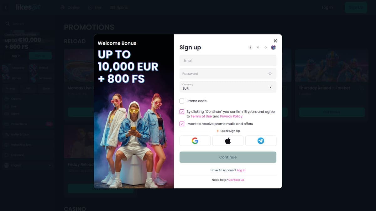 Sign up Likes.Bet Casino
