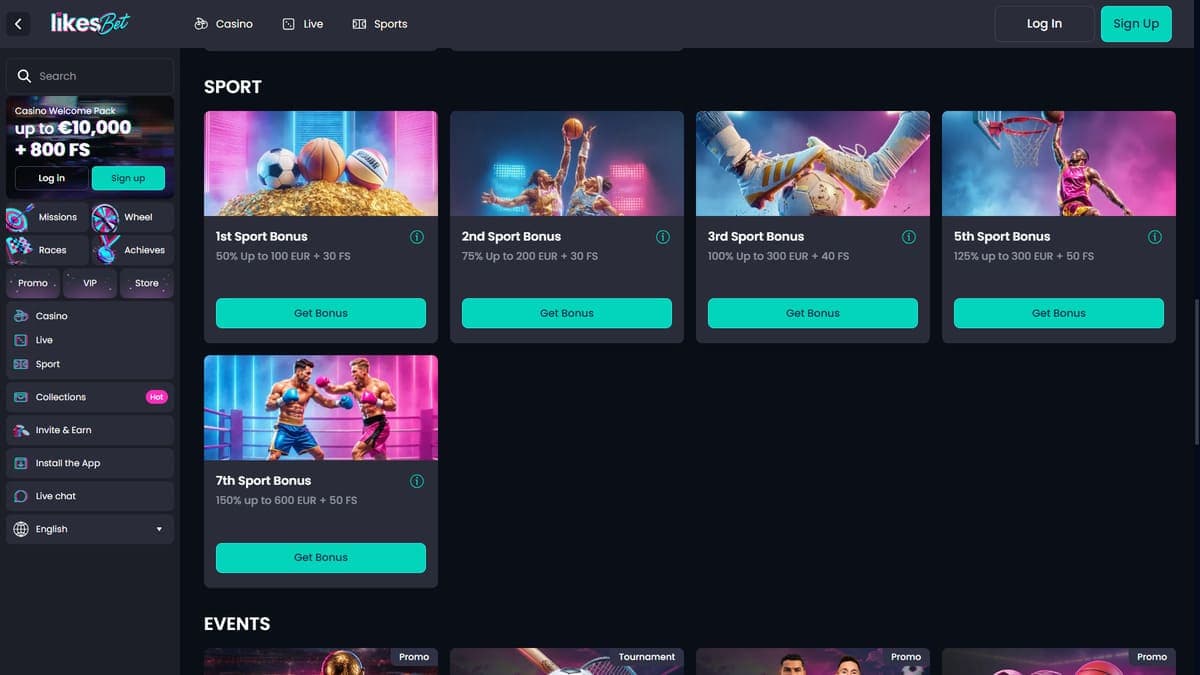 Sports bonus Likes.Bet Casino