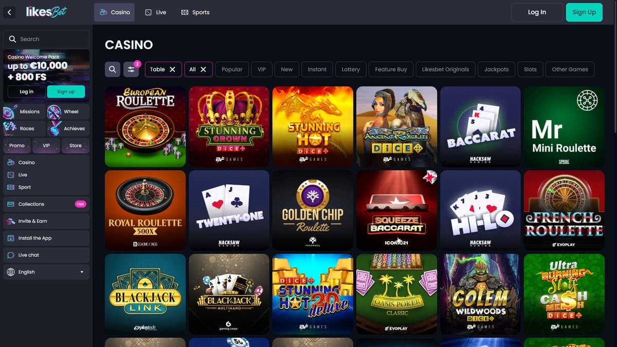 Table games Likes.Bet Casino