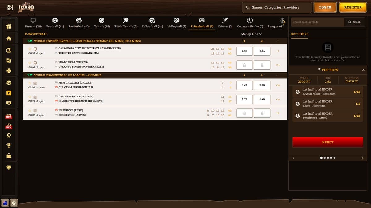Live betting Lizaro Casino