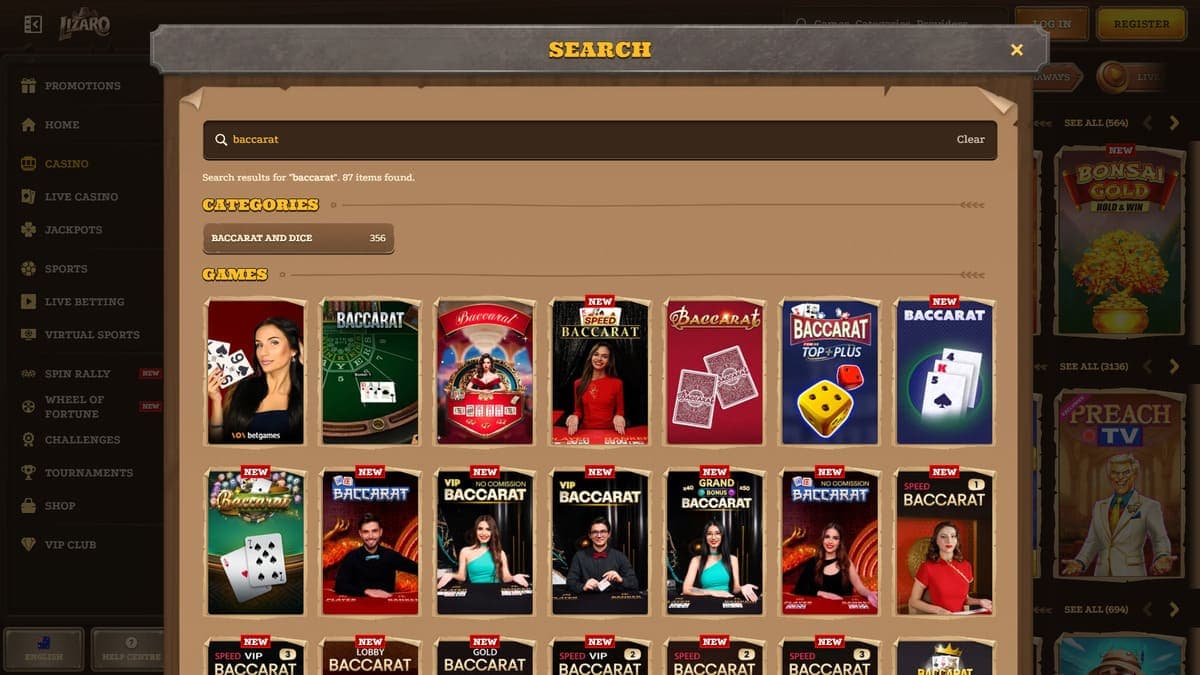 Table games Lizaro Casino