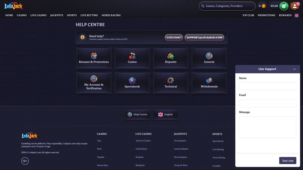 Customer Service LolaJack Casino
