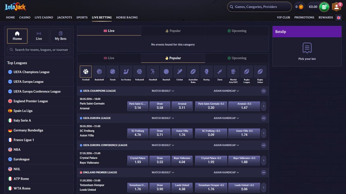 Live betting LolaJack Casino