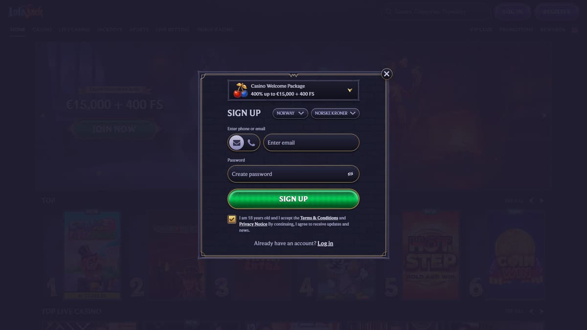 Sign up LolaJack Casino
