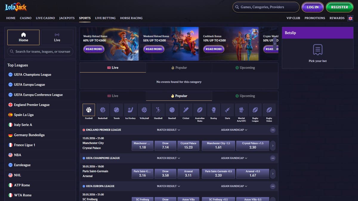 Sports betting LolaJack Casino