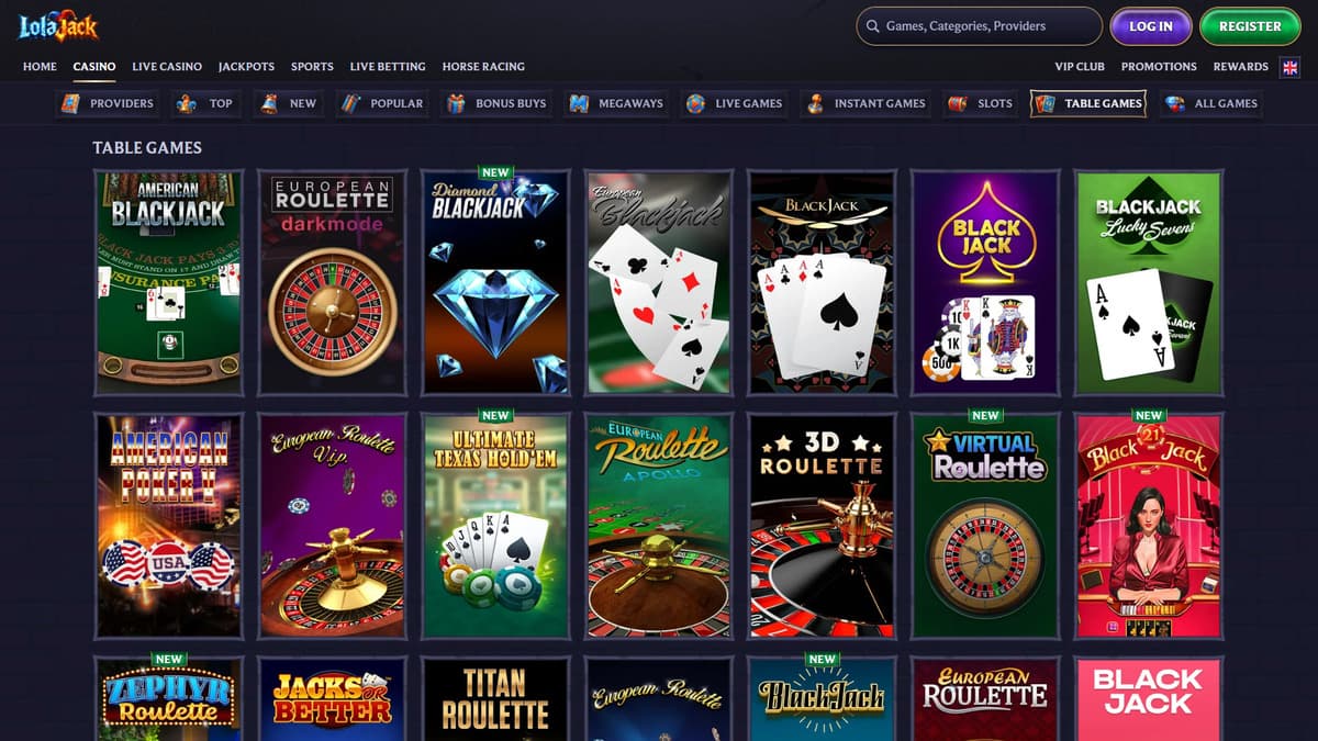 Table games LolaJack Casino