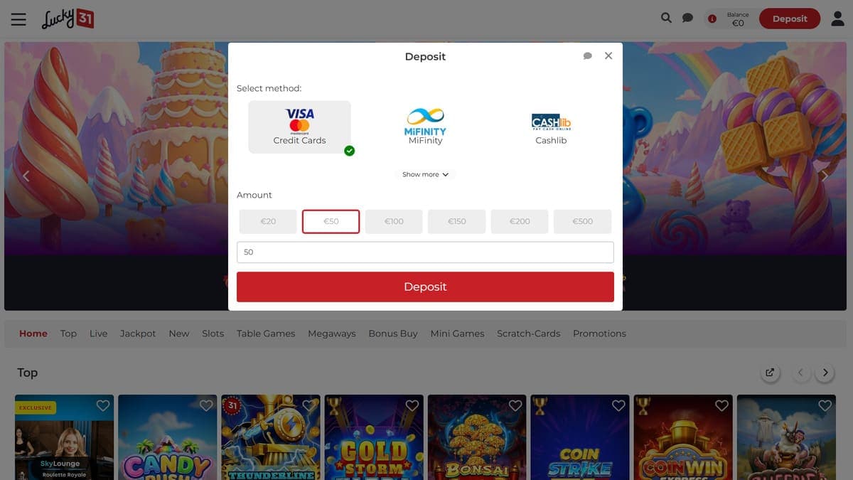 Deposit Lucky 31 Casino