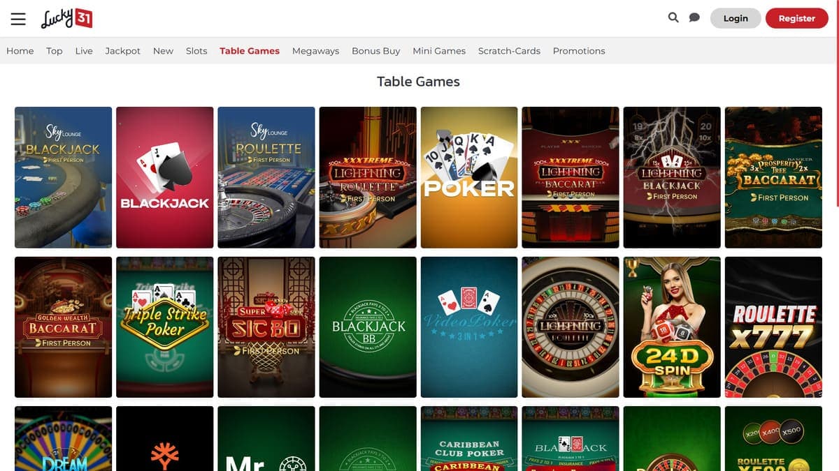 Table games Lucky 31 Casino