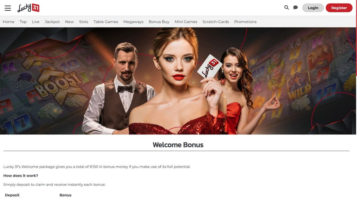 Welcome bonus Lucky 31 Casino
