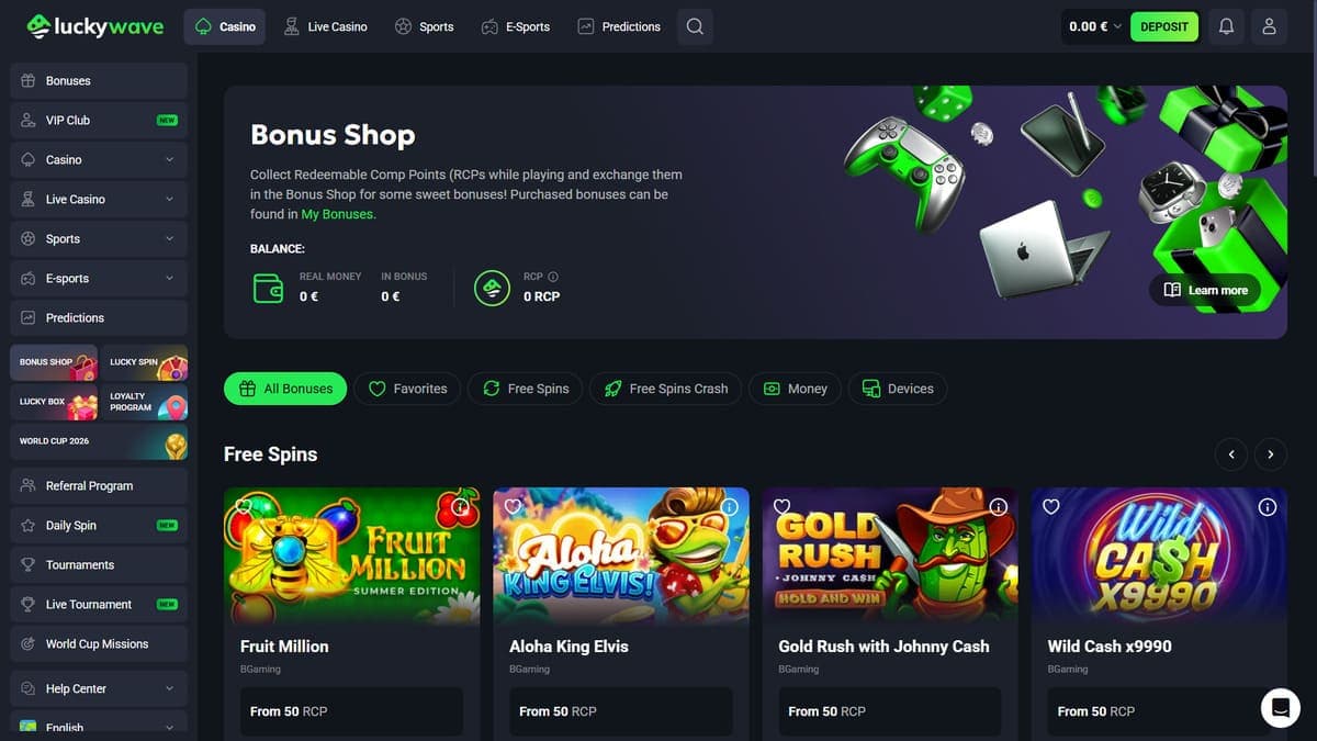 Bonus shop Lucky Wave Casino