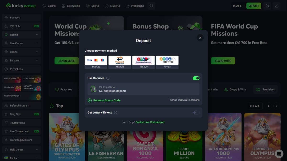 Deposit Lucky Wave Casino
