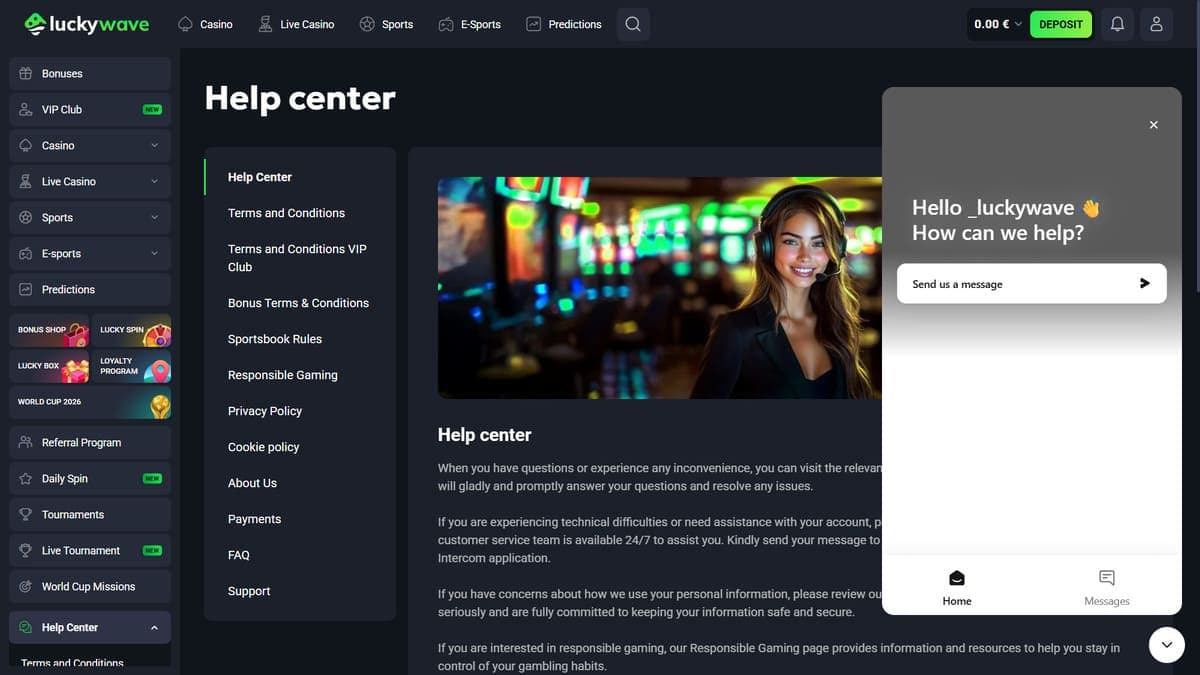 Help centre Lucky Wave Casino