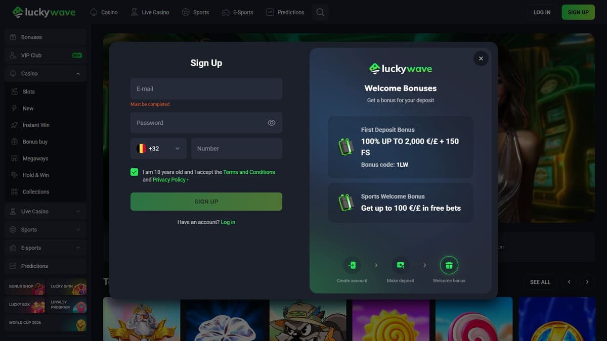 Registration Lucky Wave Casino