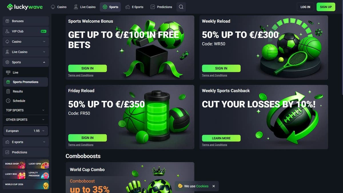 Sports betting reload bonus Lucky Wave Casino