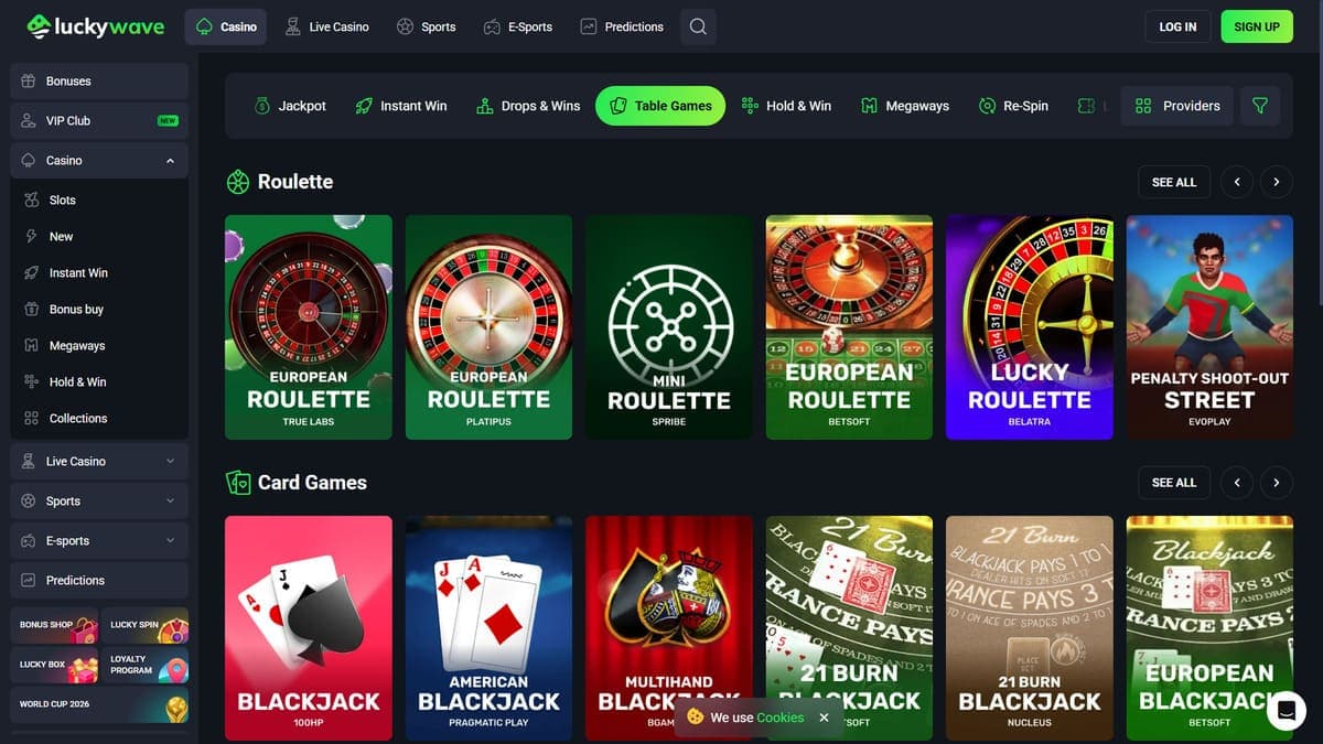 Table games Lucky Wave Casino