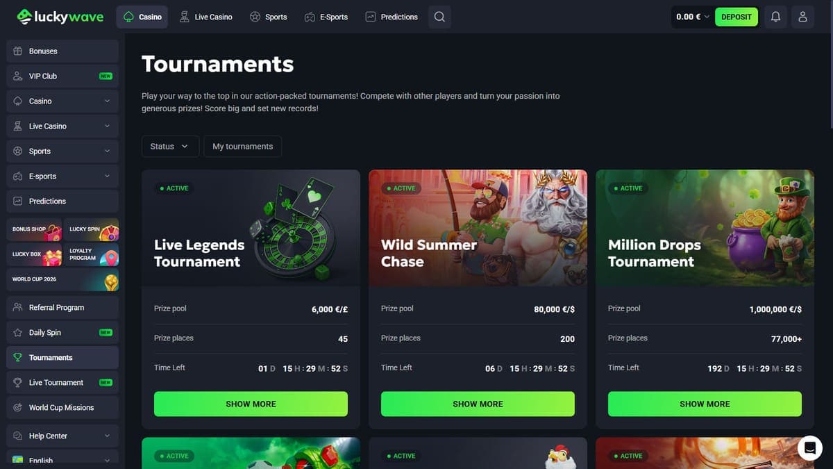 Tournaments Lucky Wave Casino