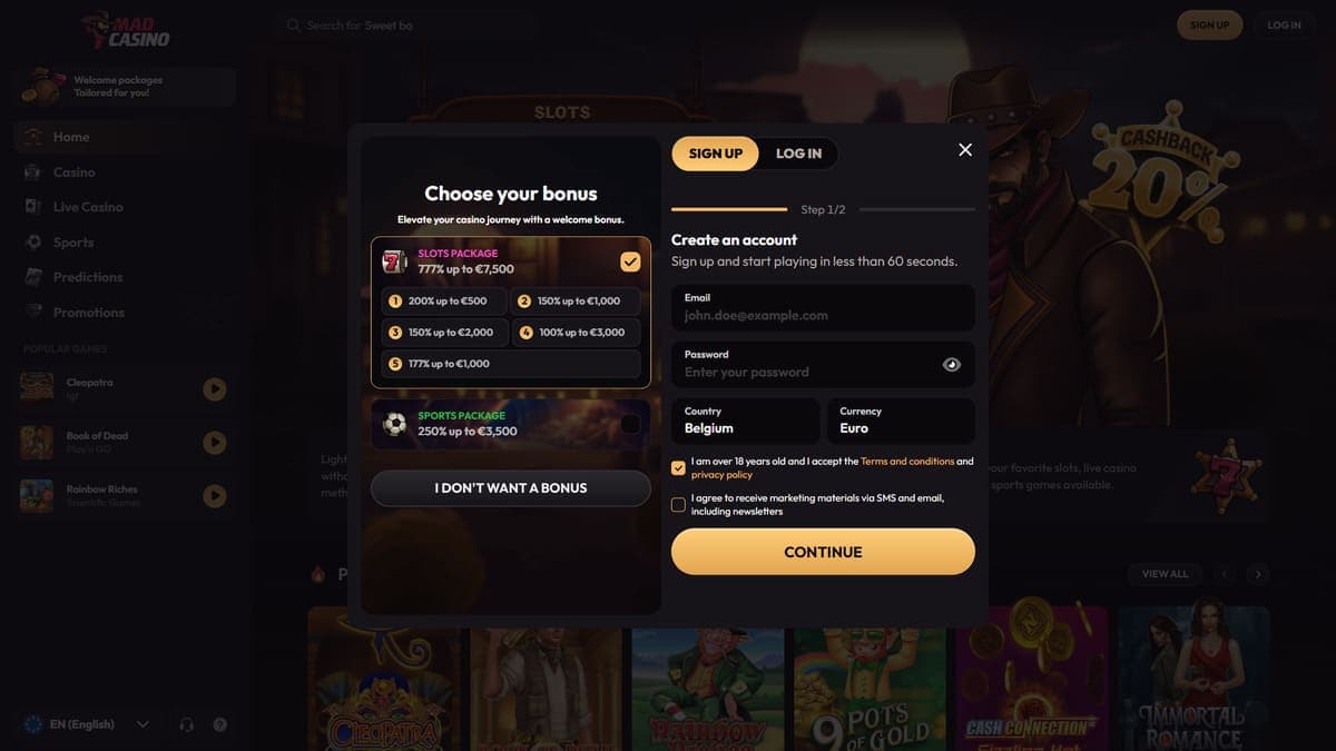 Sign-up Mad Casino