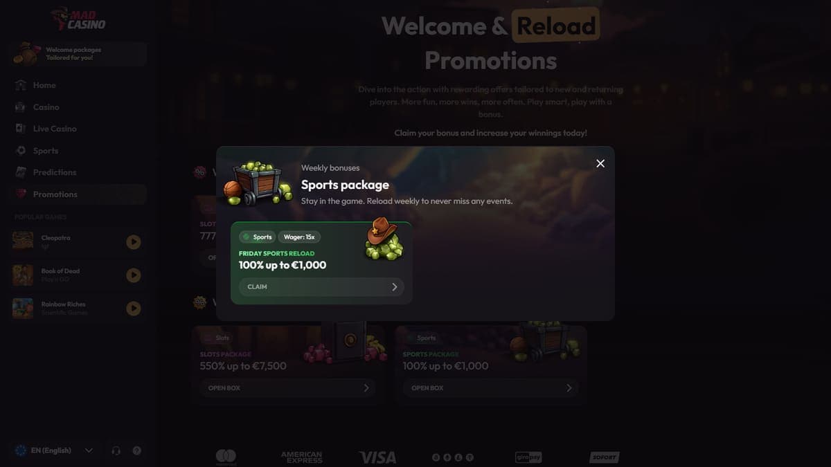 Weekly sport bonus Mad Casino