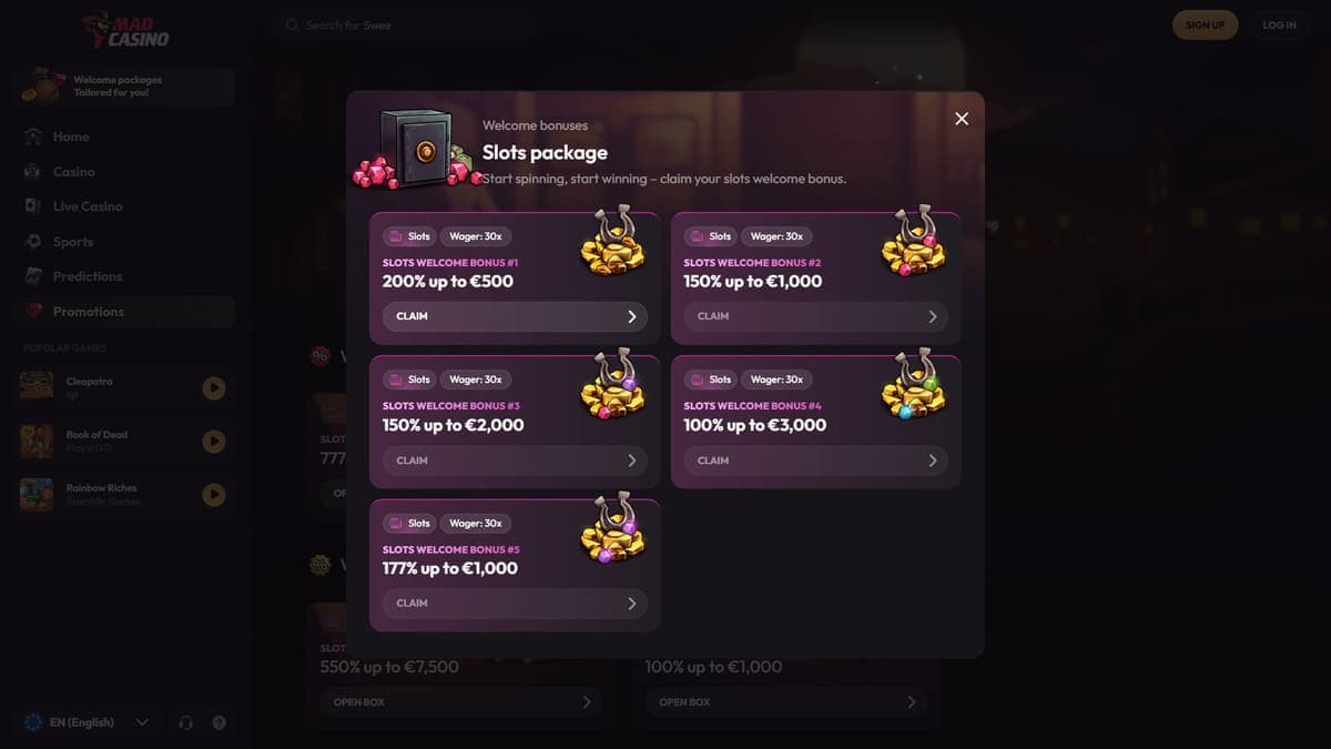 Welcome bonus Mad Casino