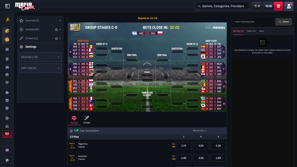 Live betting Mafia Casino