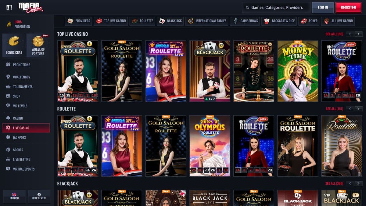 Live casino section Mafia Casino