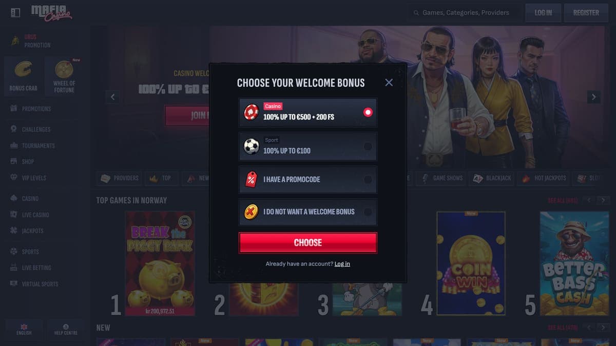 Sign up Mafia Casino